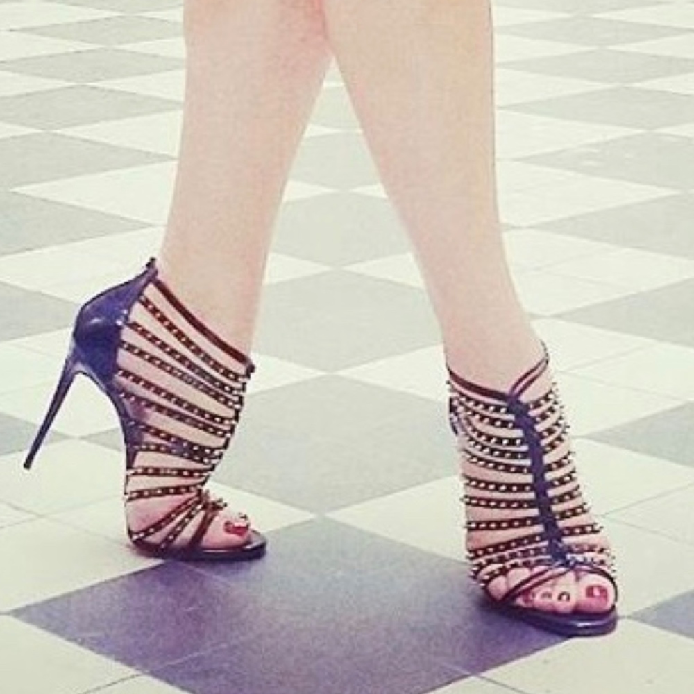 SCHUTZ Black JESSEE Studded Cage High Heel Sandals